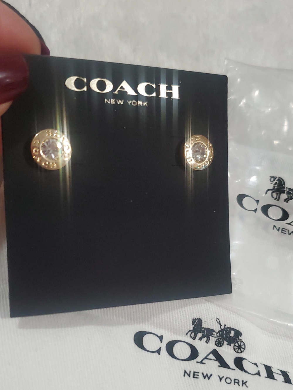 Coach Gold-Tone Crystal Circle Logo Stud Earrings